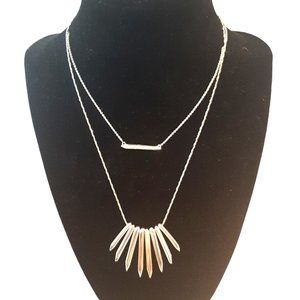 Stella and Dot Silver Toned Necklace Fringe Bangles Pave Crystals 2 Strands